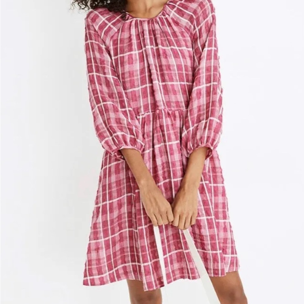 Madewell Pink Paid Babydoll Mini Dress.